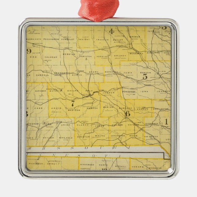 Iowa State Maps Metal Tree Decoration (Front)