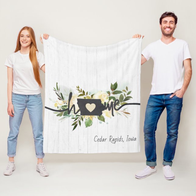 Iowa State Personalised Your Home City Rustic Chic Fleece Blanket (In Situ)