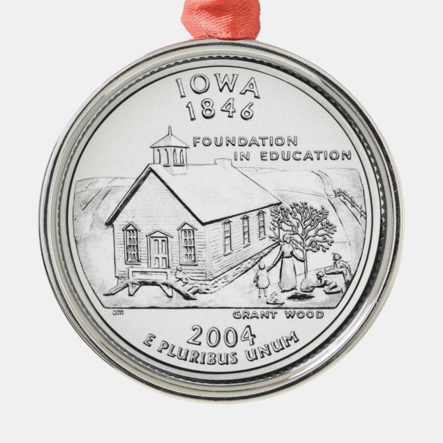 Iowa State Quarter Metal Tree Decoration (Front)