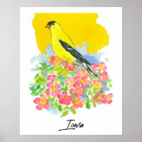 Iowa State Shape Goldfinch Pink Wild Roses