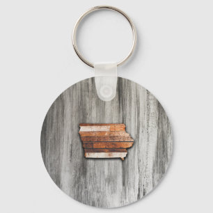 Iowa State Shape Rustic Key Ring