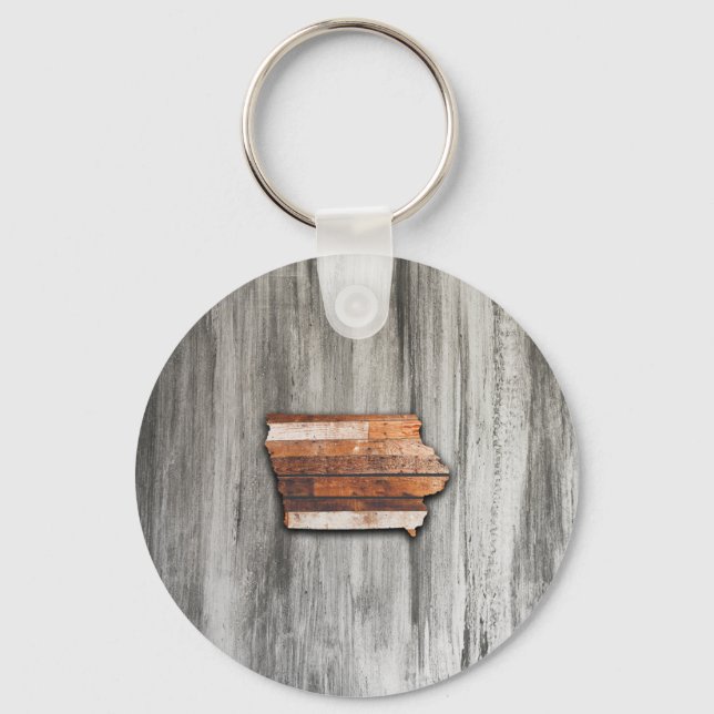 Iowa State Shape Rustic Key Ring (Front)
