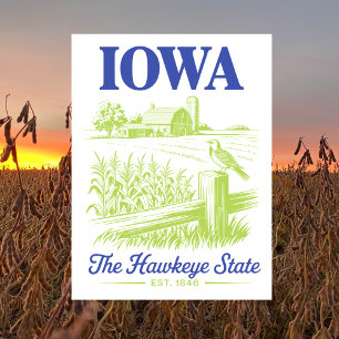 Iowa The Hawkeye State Est. 1846 Farmhouse Postcard