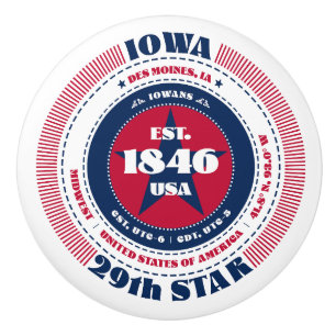 Iowa US State Red White Blue Typography Ceramic Knob