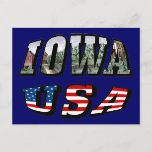 Iowa USA Flag & State Photo Text Postcard