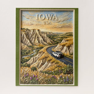 Iowa USA Road Trip Vintage Loess Hills Nature Art Jigsaw Puzzle