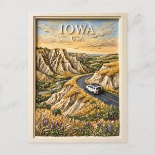 Iowa USA Road Trip Vintage Loess Hills Nature Art Postcard