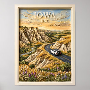 Iowa USA Road Trip Vintage Loess Hills Nature Art Poster