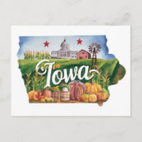 Iowa USA State Shaped Vintage Farm Harvest