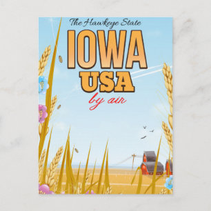 Iowa USA "The Hawkeye State"Cartoon travel poster. Postcard