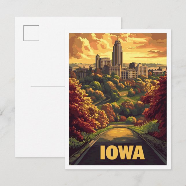Iowa USA Vintage Illustration Travel Postcard (Front/Back)