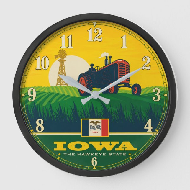Iowa Wall Clock – Hawkeye State Farm Tractor (Front)