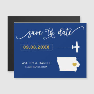 Iowa Wedding Save the Date Card, Map Magnetic Invitation
