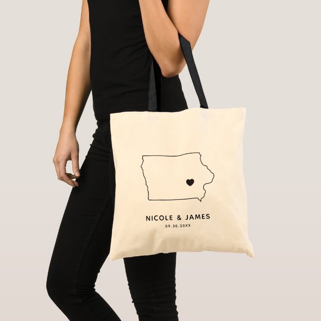 Iowa Wedding Welcome Bag Tote, Black Map (Front (Product))