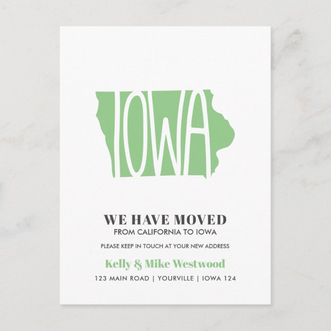 IOWA We've moved New address New Home   Postcard (Front)