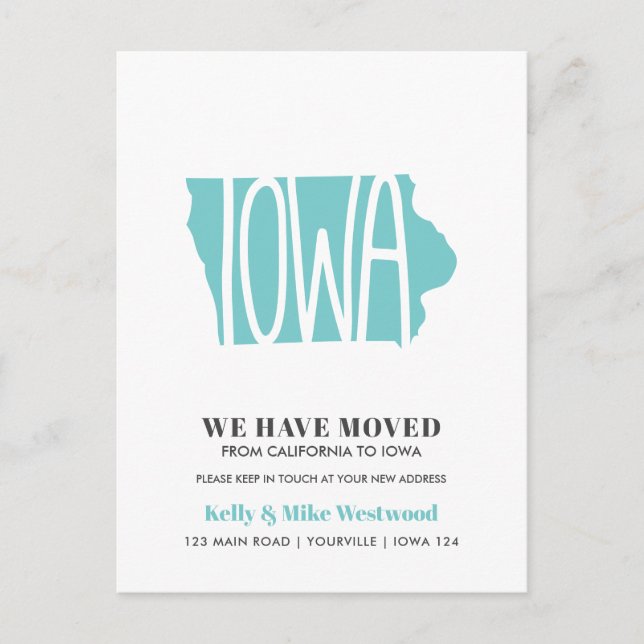 IOWA We've moved New address New Home   Postcard (Front)