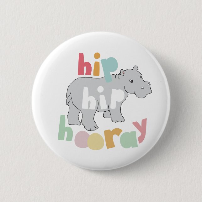 ip Hip Hooray Gray Hippo Drawing Cute Animal Art 6 Cm Round Badge (Front)