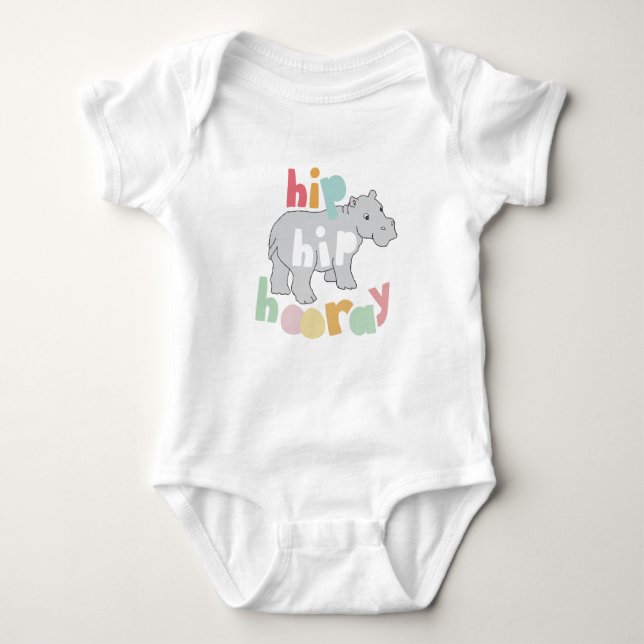 ip Hip Hooray Grey Hippo Drawing Cute Animal Art Baby Bodysuit (Front)