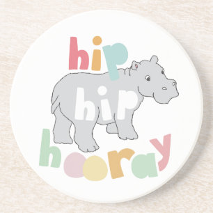 ip Hip Hooray Grey Hippo Drawing Cute Animal Art Coaster