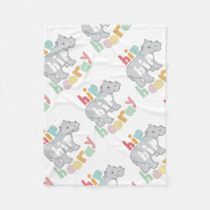 ip Hip Hooray Grey Hippo Drawing Cute Animal Art Fleece Blanket