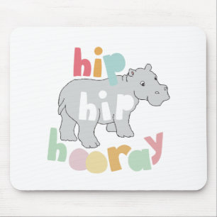 ip Hip Hooray Grey Hippo Drawing Cute Animal Art Mouse Pad