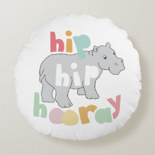 ip Hip Hooray Grey Hippo Drawing Cute Animal Art Round Cushion