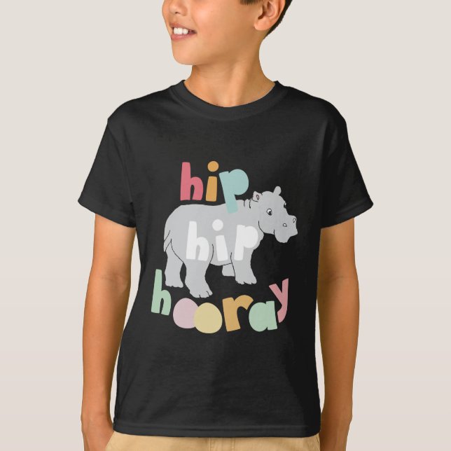 ip Hip Hooray Grey Hippo Drawing Cute Animal Art T-Shirt (Front)