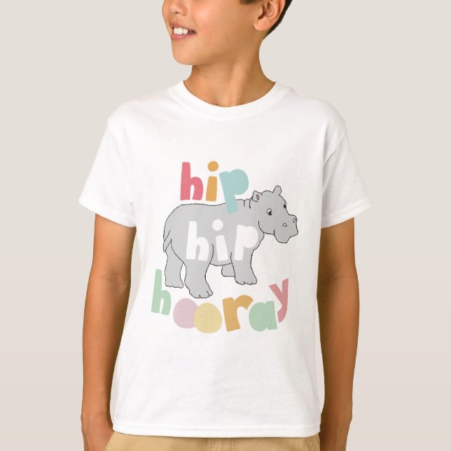 ip Hip Hooray Grey Hippo Drawing Cute Animal Art T-Shirt (Front)