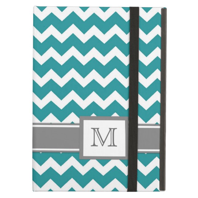 iPad Custom Monogram Grey Teal Chevrons Cover For iPad Air (Front Closed)