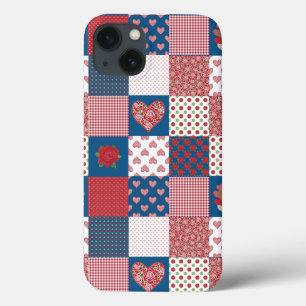 iPad Mini Retina Case: Hearts and Roses Patchwork iPhone 13 Case