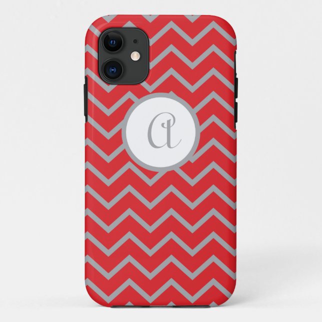 iPhone5 case Personalised, Red with Grey Chevrons (Back)