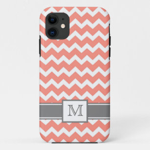 iPhone5 Custom Monogram Grey Coral Chevron Case-Mate iPhone Case