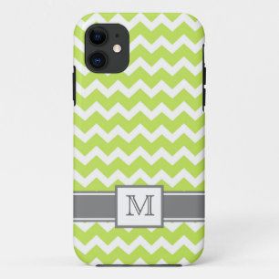 iPhone5 Custom Monogram Grey Lime Chevron iPhone 11 Case