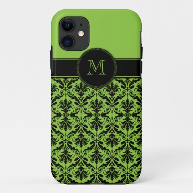 iPhone5 Lime Green Black Damask Monogram Case-Mate iPhone Case (Back)