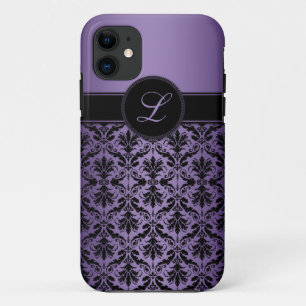 iPhone5 Purple and Black Damask Monogram iPhone 11 Case