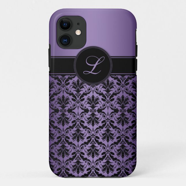 iPhone5 Purple and Black Damask Monogram Case-Mate iPhone Case (Back)