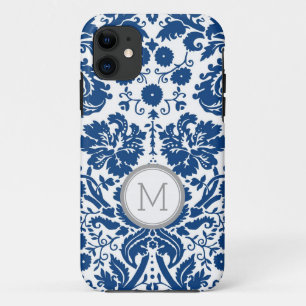 iPhone5s Navy Blue Damask Monogram iPhone 11 Case