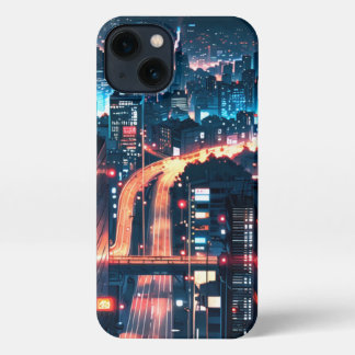 iPhone 11–15 anime case: "Cityscape Sunset." iPhone 13 Case
