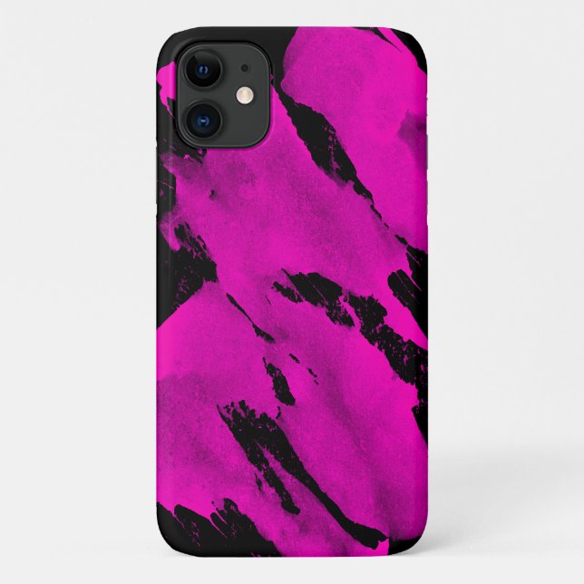 iPhone 11 Case Brushy Black & Pink  (Back)
