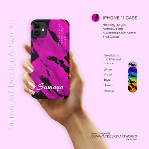 iPhone 11 Case Brushy Black & Pink Customisable