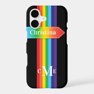 iPhone 11 Case Rainbow Striped with Monogram