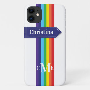 iPhone 11 Case Rainbow Striped with Monogram