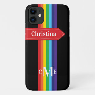 iPhone 11 Case   Rainbow Striped with Monogram