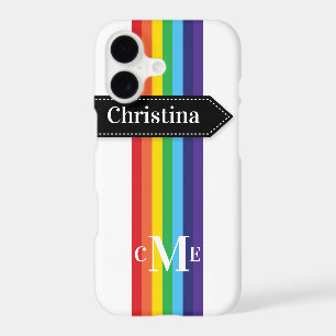 iPhone 11 Case Rainbow Striped with Monogram