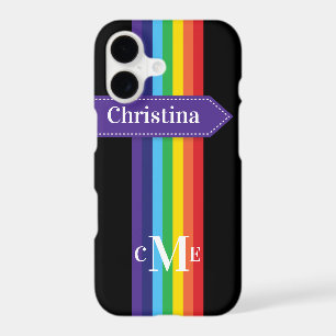 iPhone 11 Case Rainbow Striped with Monogram