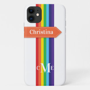 iPhone 11 Case Rainbow Striped with Monogram