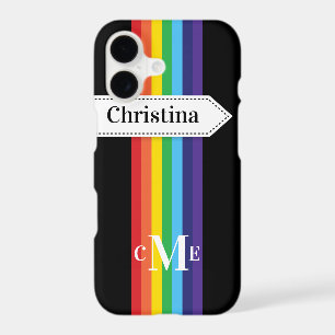 iPhone 11 Case Rainbow Striped with Monogram