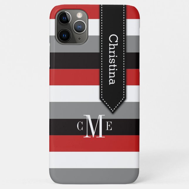 iPhone 11 Case | Stripes | Red, Grey, Black (Back)