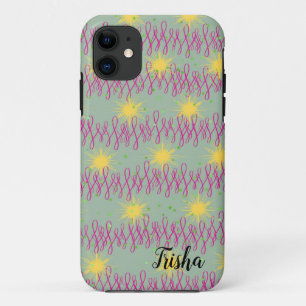 iPhone 11 Case with Yellow Stars & Purple Swirls