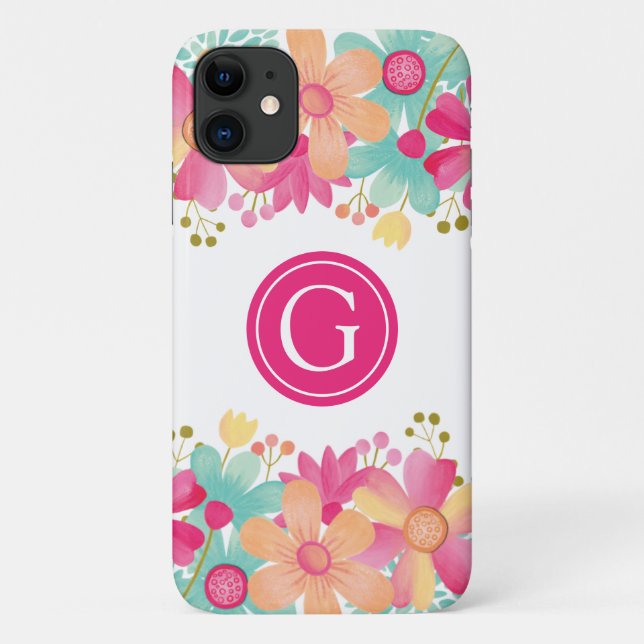 Iphone 11 Gouache Floral Personalised Initial Case (Back)